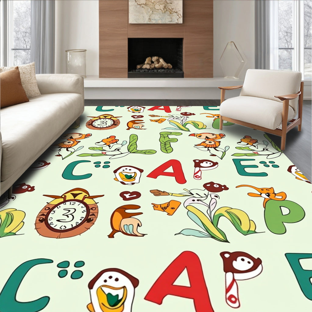 Whimsical Cartoon Alphabet Garden Characters Rug