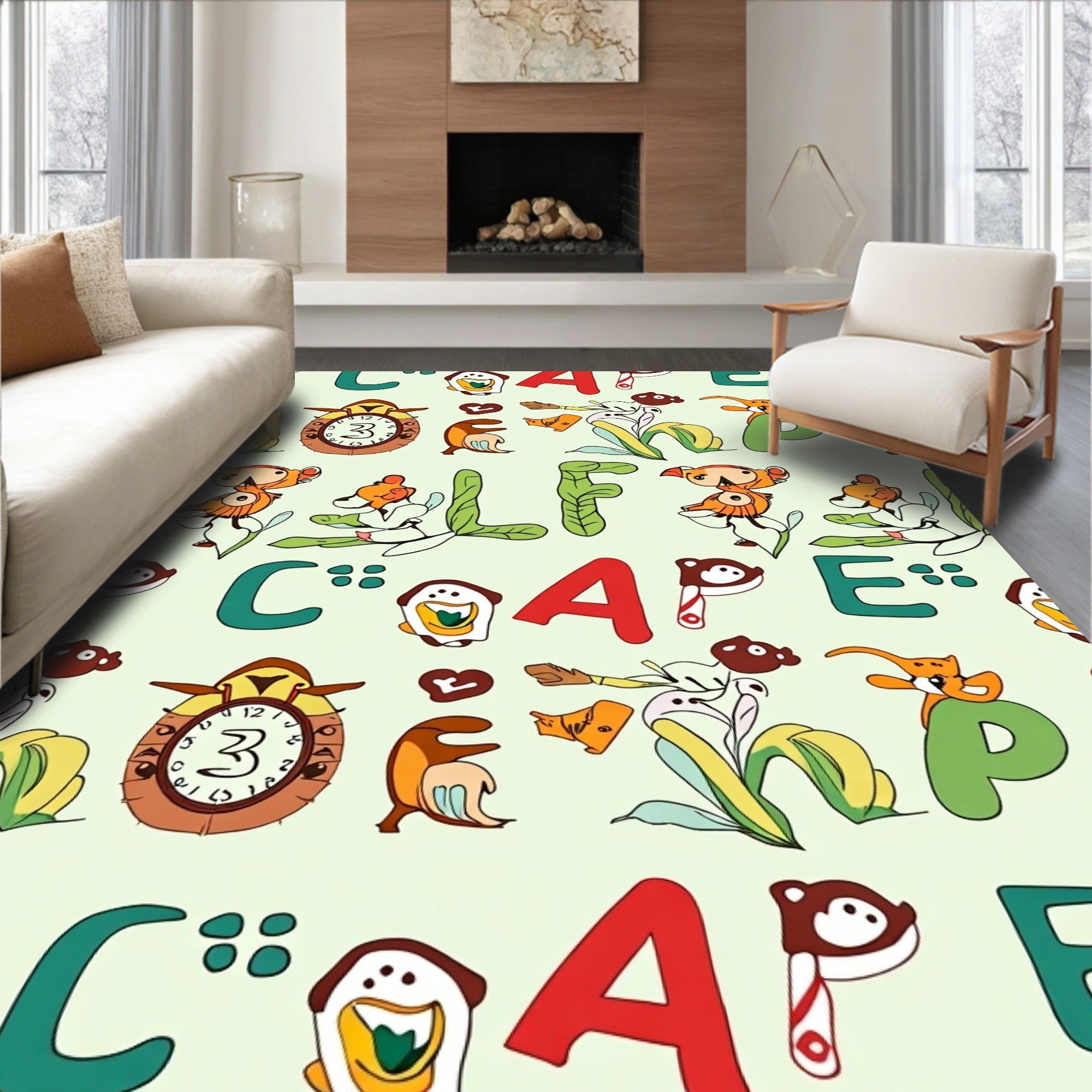 Whimsical Cartoon Alphabet Garden Characters Rug