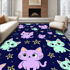 Cute Purple Mint Kittens Starry Night Rug
