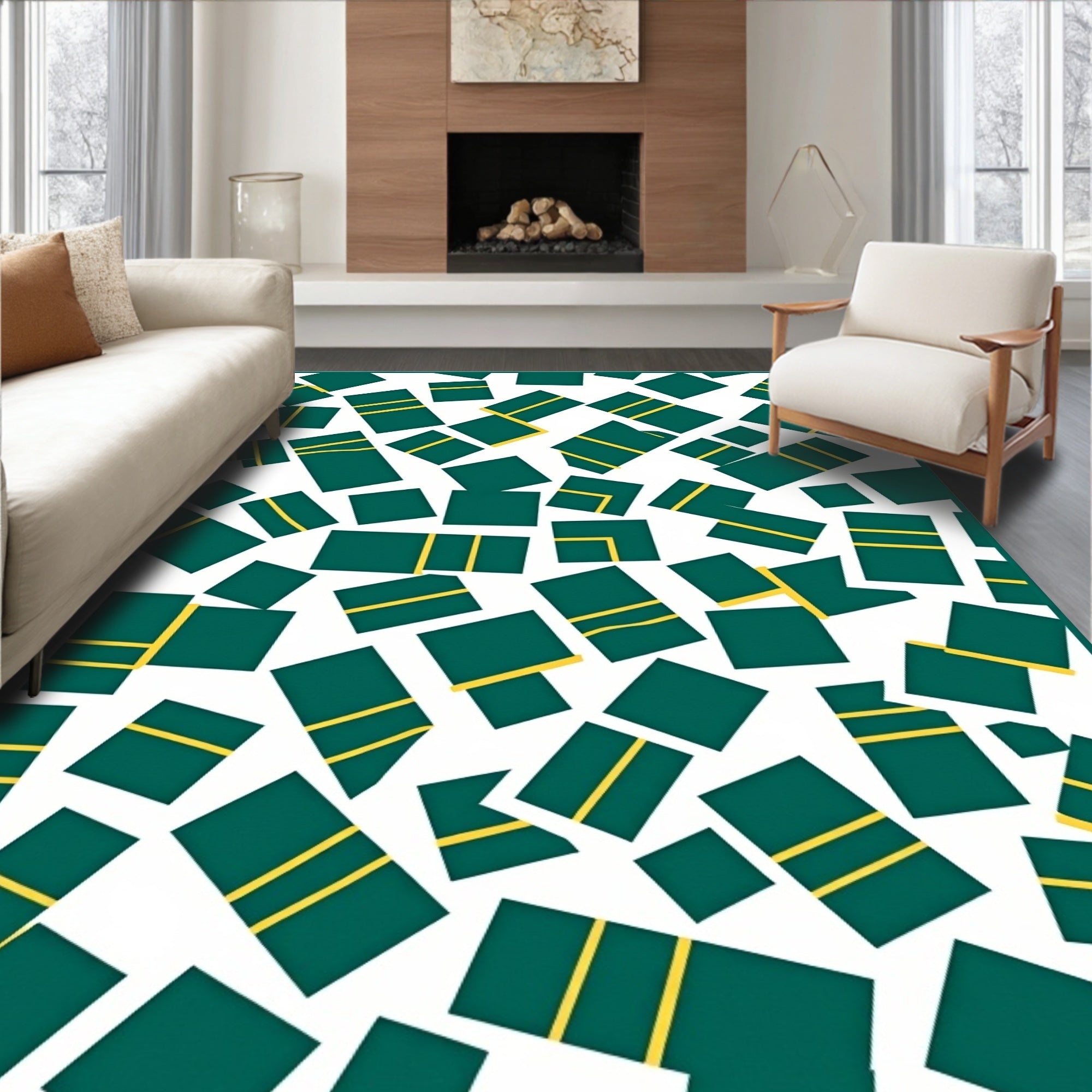 Emerald Yellow Scattered Rectangles Rug