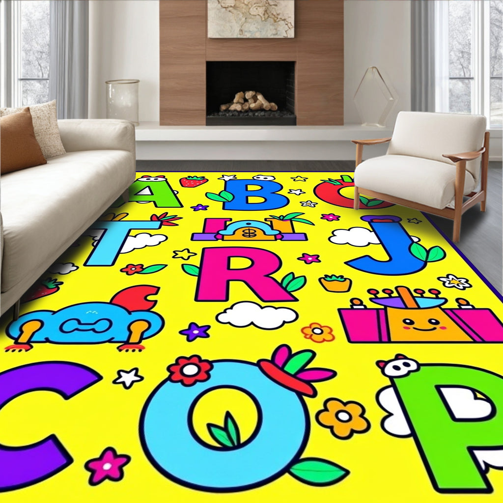 Playful Alphabet Garden Illustration Rug