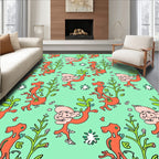 Whimsical Orange Figures Green Foliage Rug