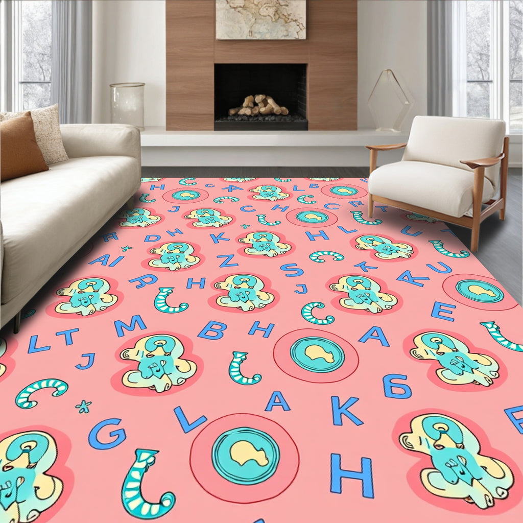 Pink Cartoon Alphabet Character Rug