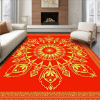 Crimson Golden Radial Blossom Border Rug