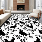 Country Black Rooster Vine Jacquard Rug