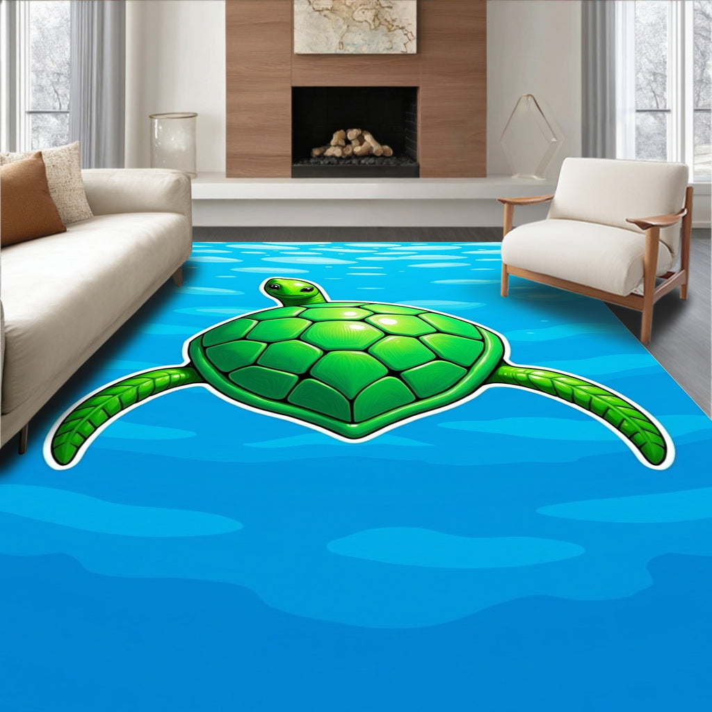Green Sea Turtle Ocean Bubbles Rug