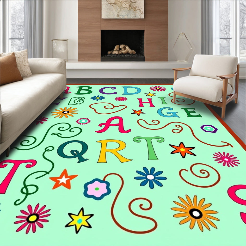Alphabet Swirl Flowers Colorful Rug
