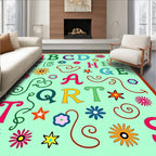 Alphabet Swirl Flowers Colorful Rug