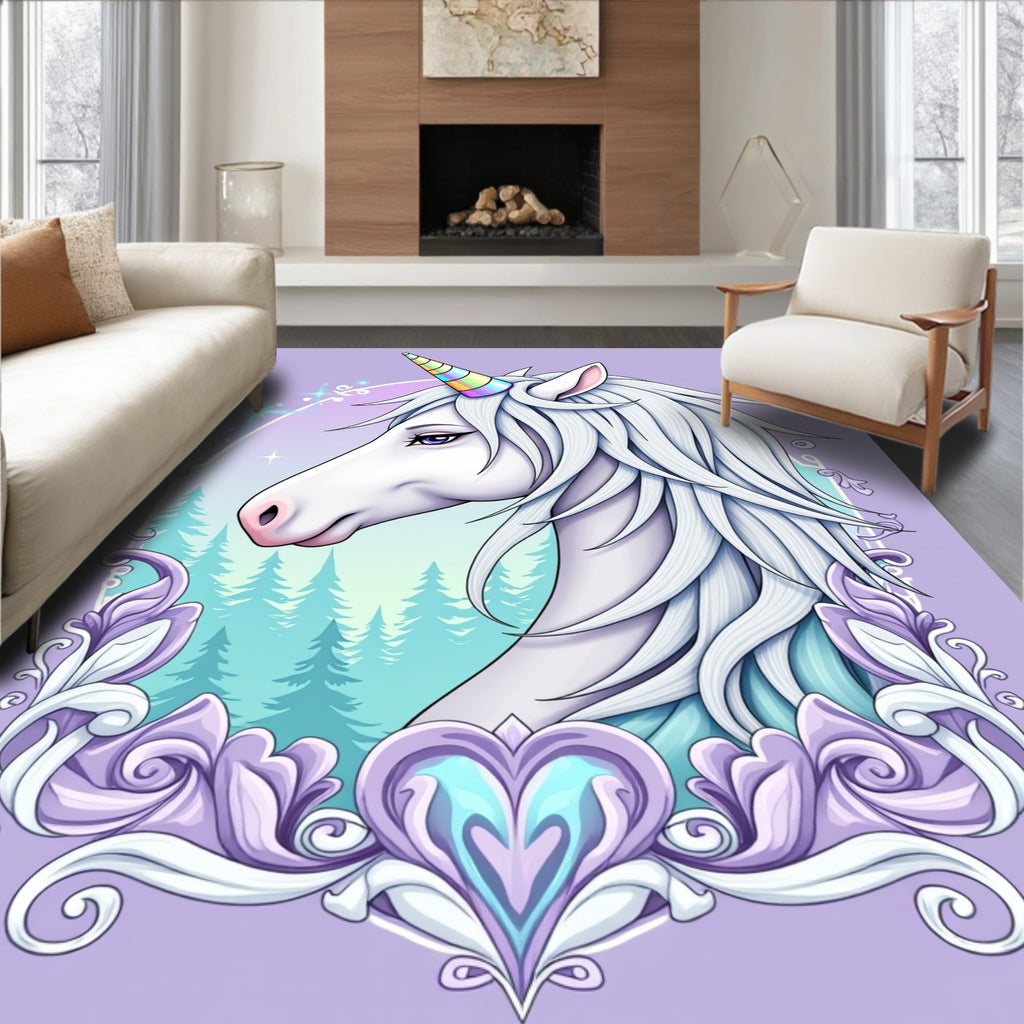 Enchanted Unicorn Forest Pastel Swirl Rug