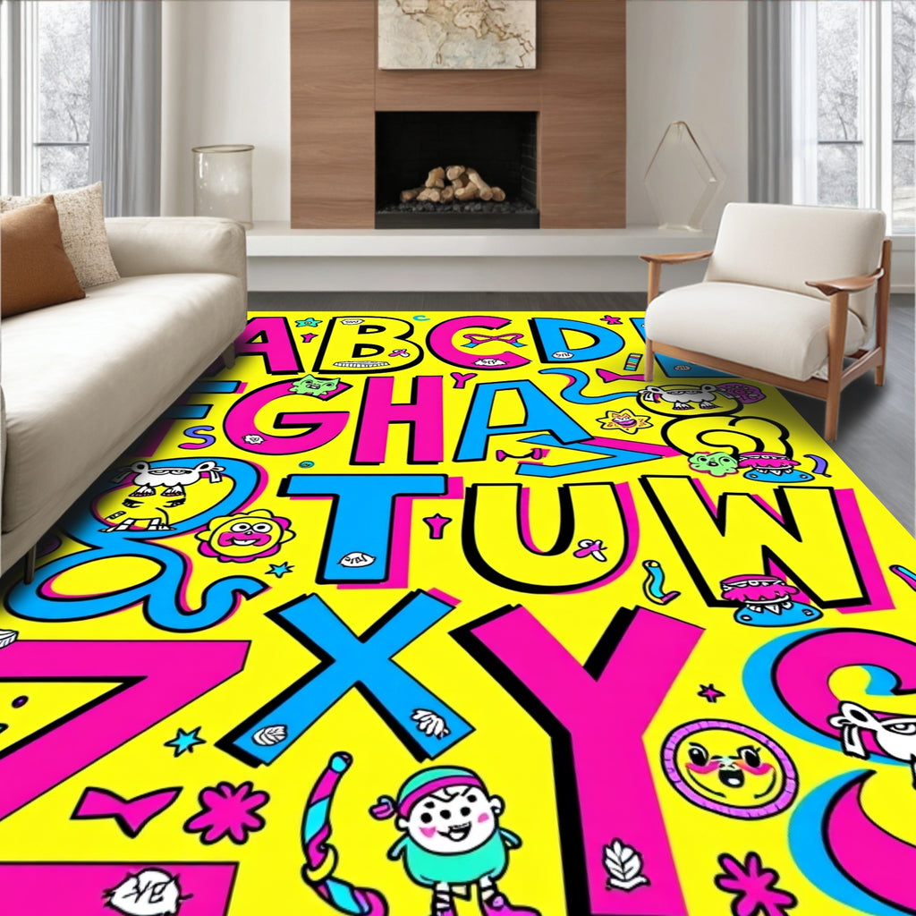 Bold Alphabet Characters with Whimsical Accents Rug