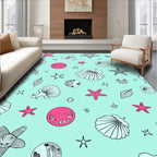 Coral Pink Seashell Starfish Assemblage Rug