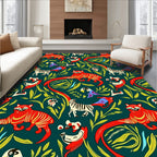 Bold Red Tiger Jungle Wildlife Scene Rug