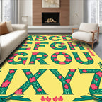 Green Floral Alphabet Letters Rug