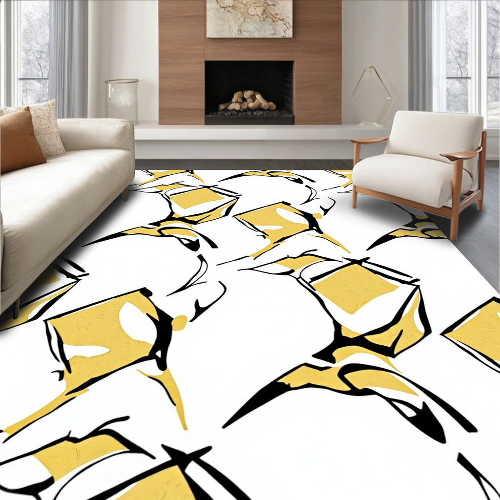 Bold Yellow Abstract Silhouette Rug
