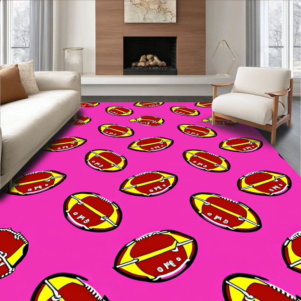 Vibrant Red Yellow Football Repeat Rug