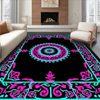 Vibrant Pink Cyan Mandala Border Rug