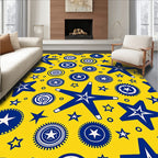 Bold Blue Stars Sunburst Yellow Rug