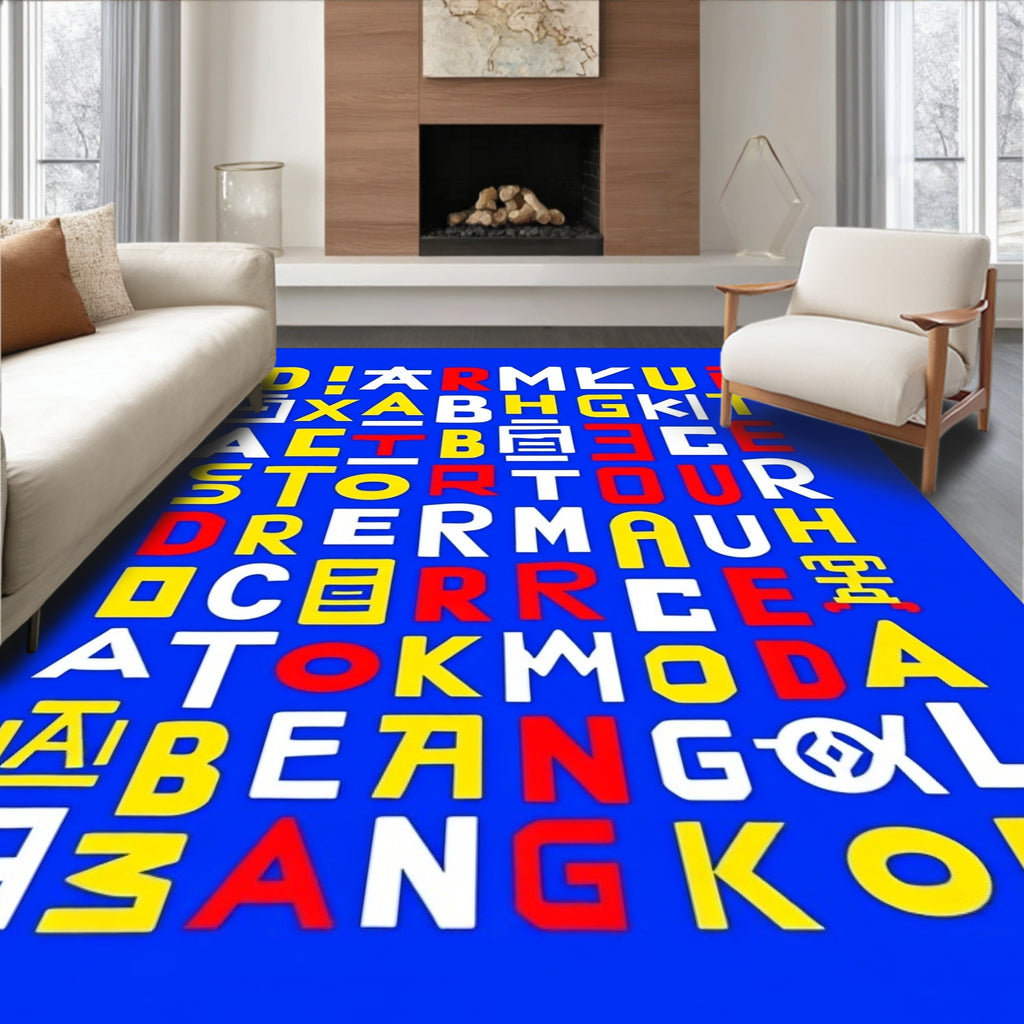 Graphic Retro Alphabet Grid Rug