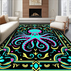 Vibrant Neon Octopus Floral Frame Rug