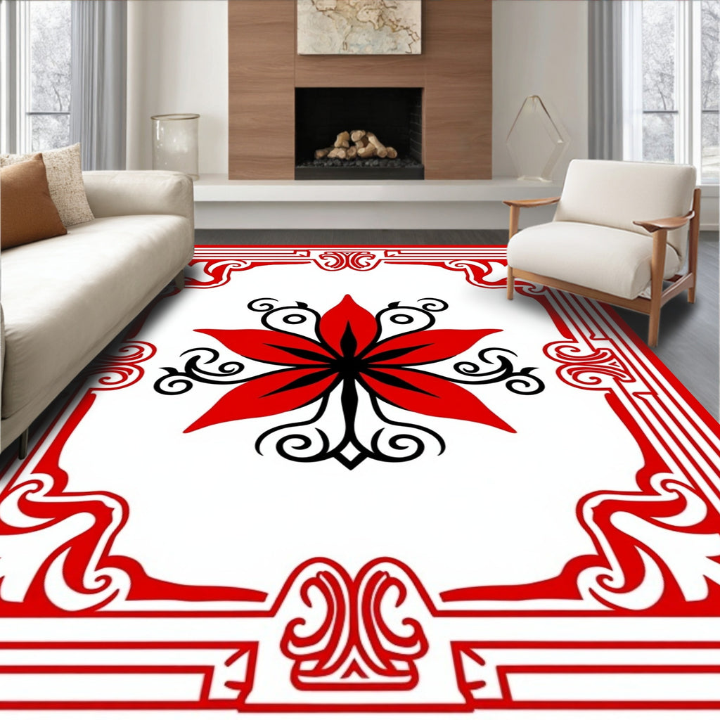 Bold Red Floral Statement Rug