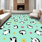Playful Penguin Snowflakes Mint Green Rug