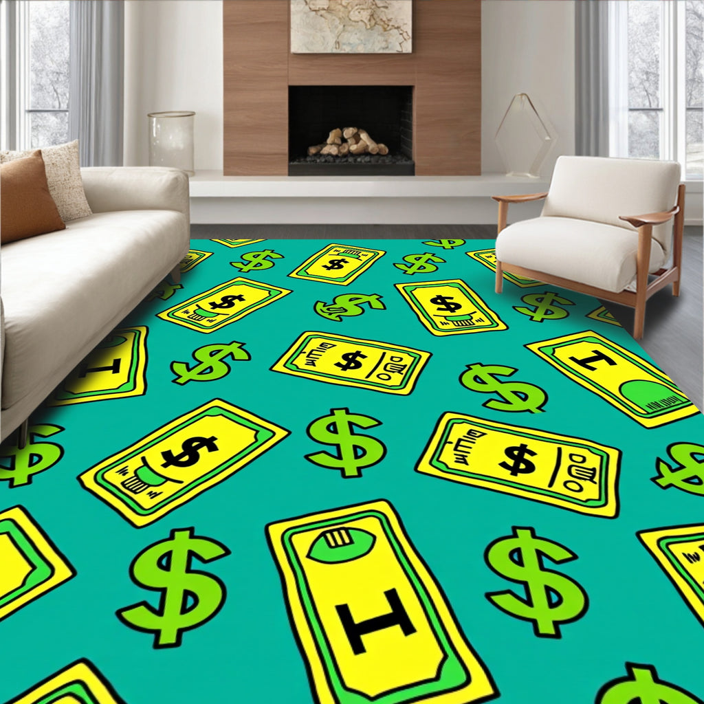 Green Yellow Money Dollar Bills Rug