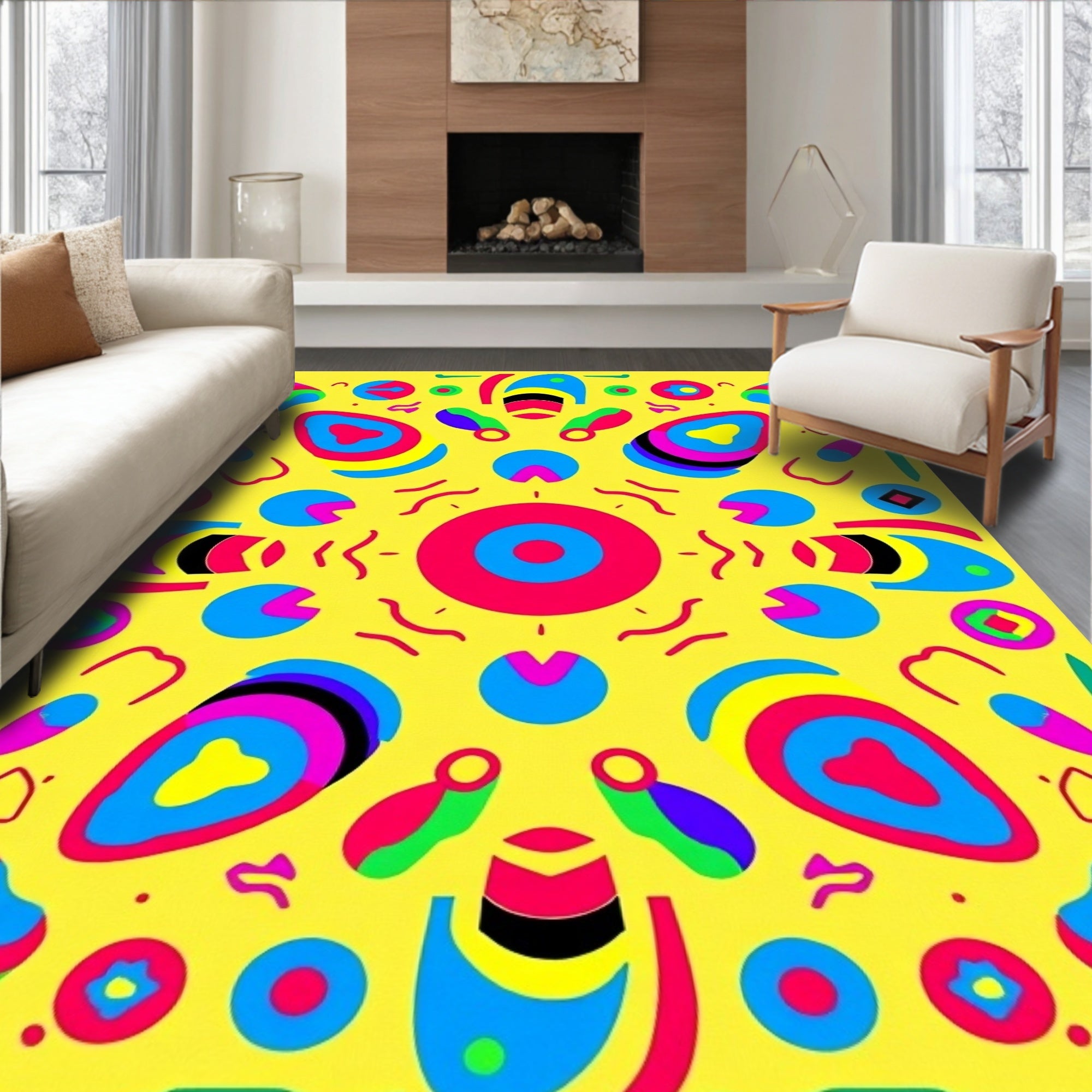 Bright Retro Abstract Oval Shapes Rug
