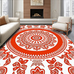 Vibrant Red Mandala Floral Ring Rug