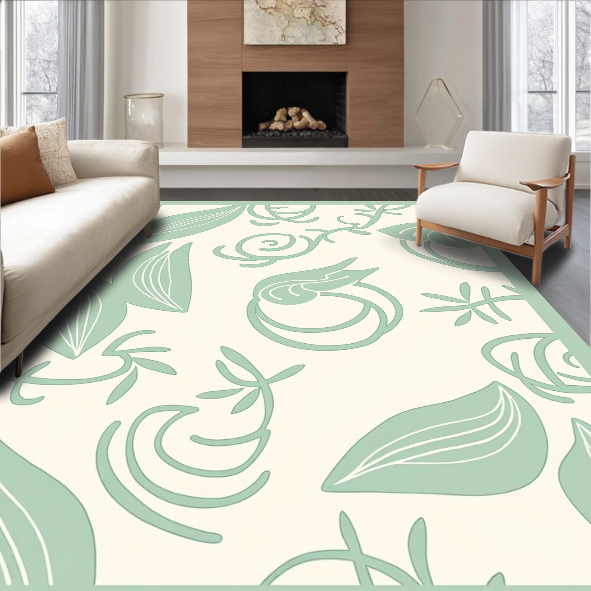 Sage Green Botanical Swirl Art Rug