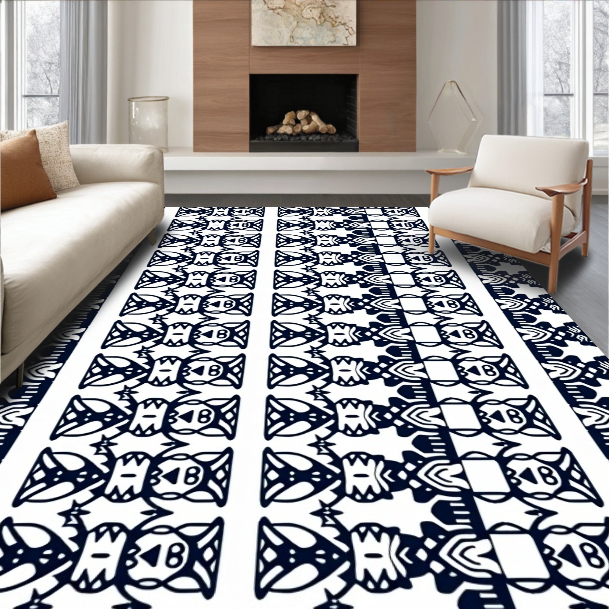 Dark Blue Tribal Vertical Repeat Rug