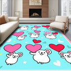 Cute Mice Hearts Aqua Fleece Throw Rug