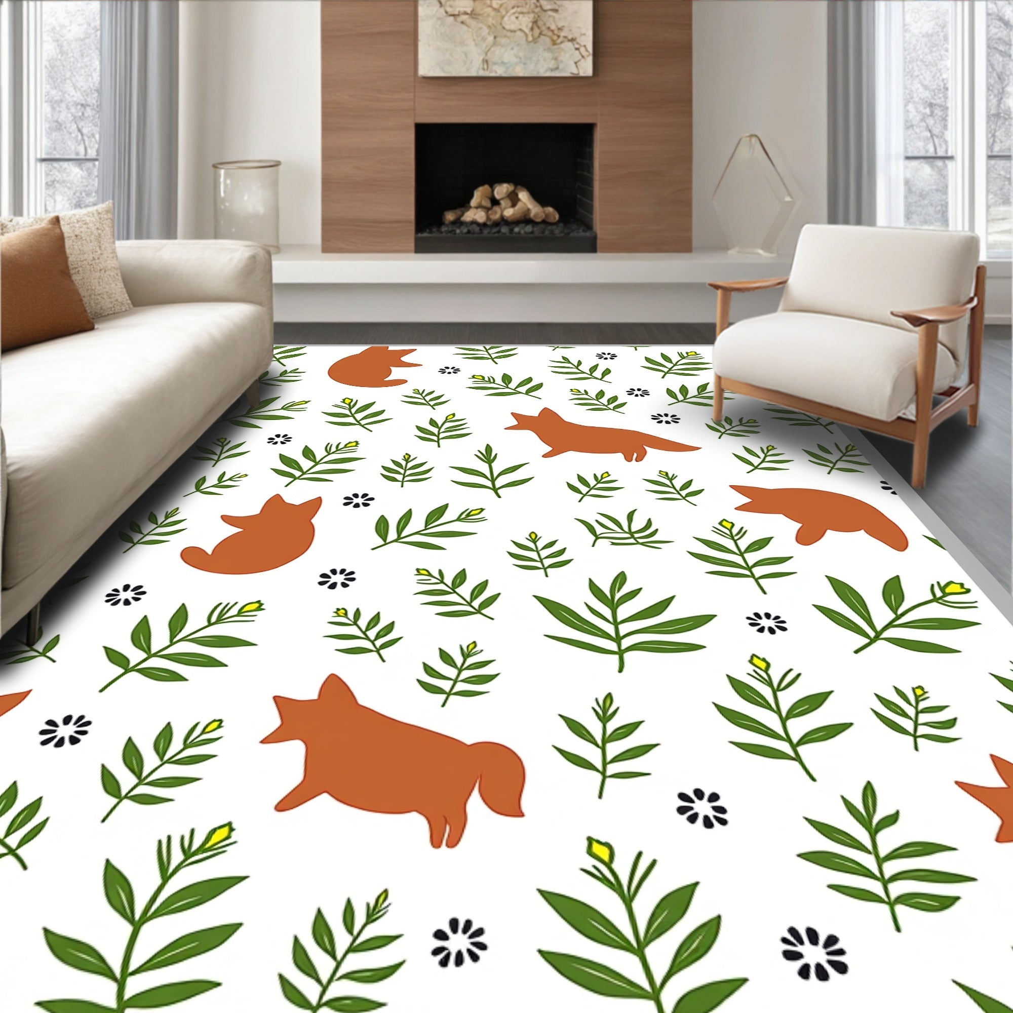 Whimsical Brown Fox Foliage Garden Rug
