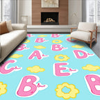 Pink Alphabet Clouds Blue Background Rug