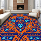 Bold Orange Blue Floral Medallion Rug