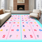 Playful Alphabet Grid Colorful Squares Rug