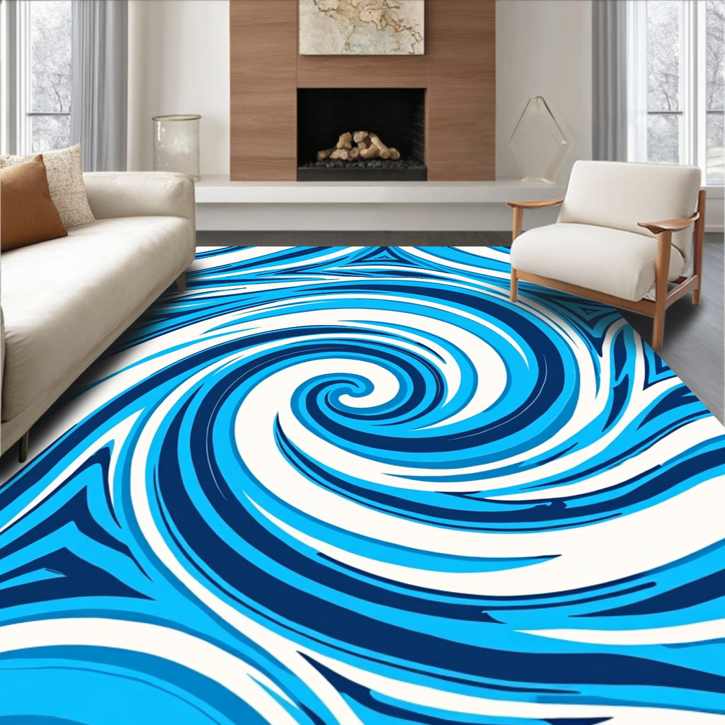 Deep Blue Swirl Abstract Harmony Rug