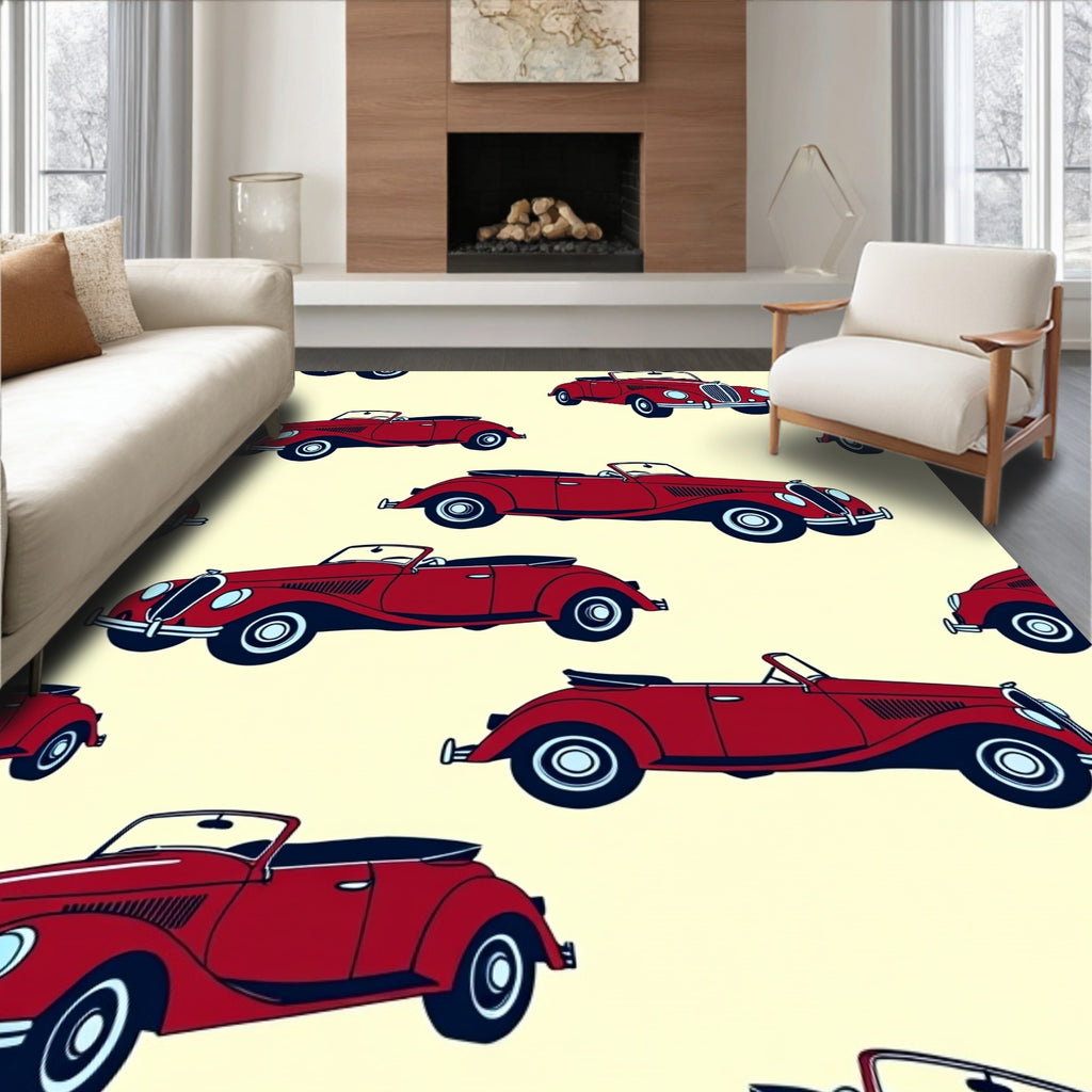 Classic Red Convertible Automobile Repeat Rug