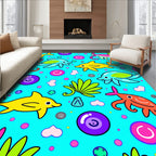 Bright Aqua Friendly Sea Creatures Rug