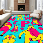 Whimsical Animals And Letters On Teal Rug