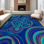 Mid Century Aqua Swirl Abstract Rug