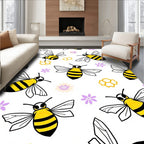 Whimsical Yellow Bee Pastel Flower Rug
