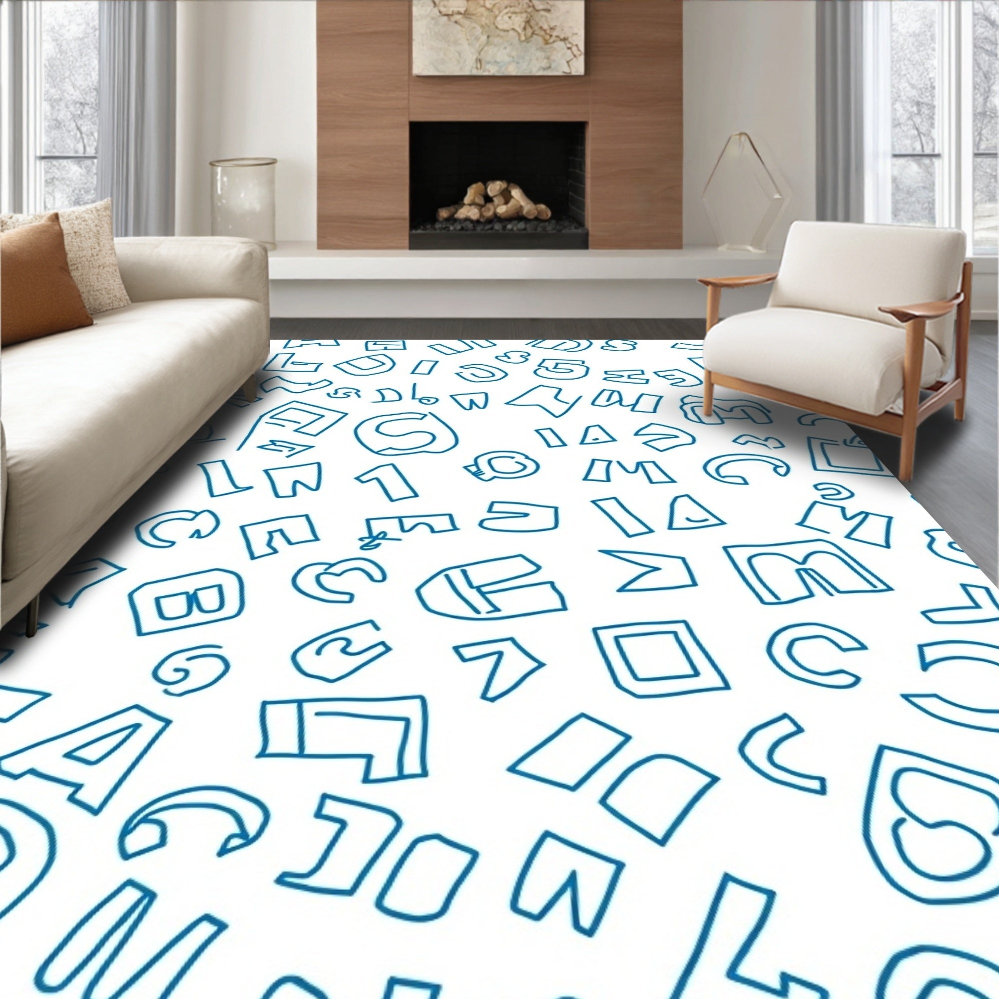 Random Blue Alphabet Scattered Cover Rug