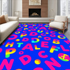 Vibrant Alphabet Collage Rainbow Squares Rug