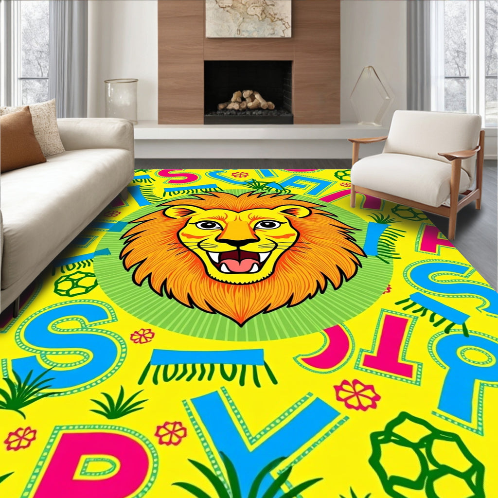 Bold Yellow Lion Alphabet Zoo Rug