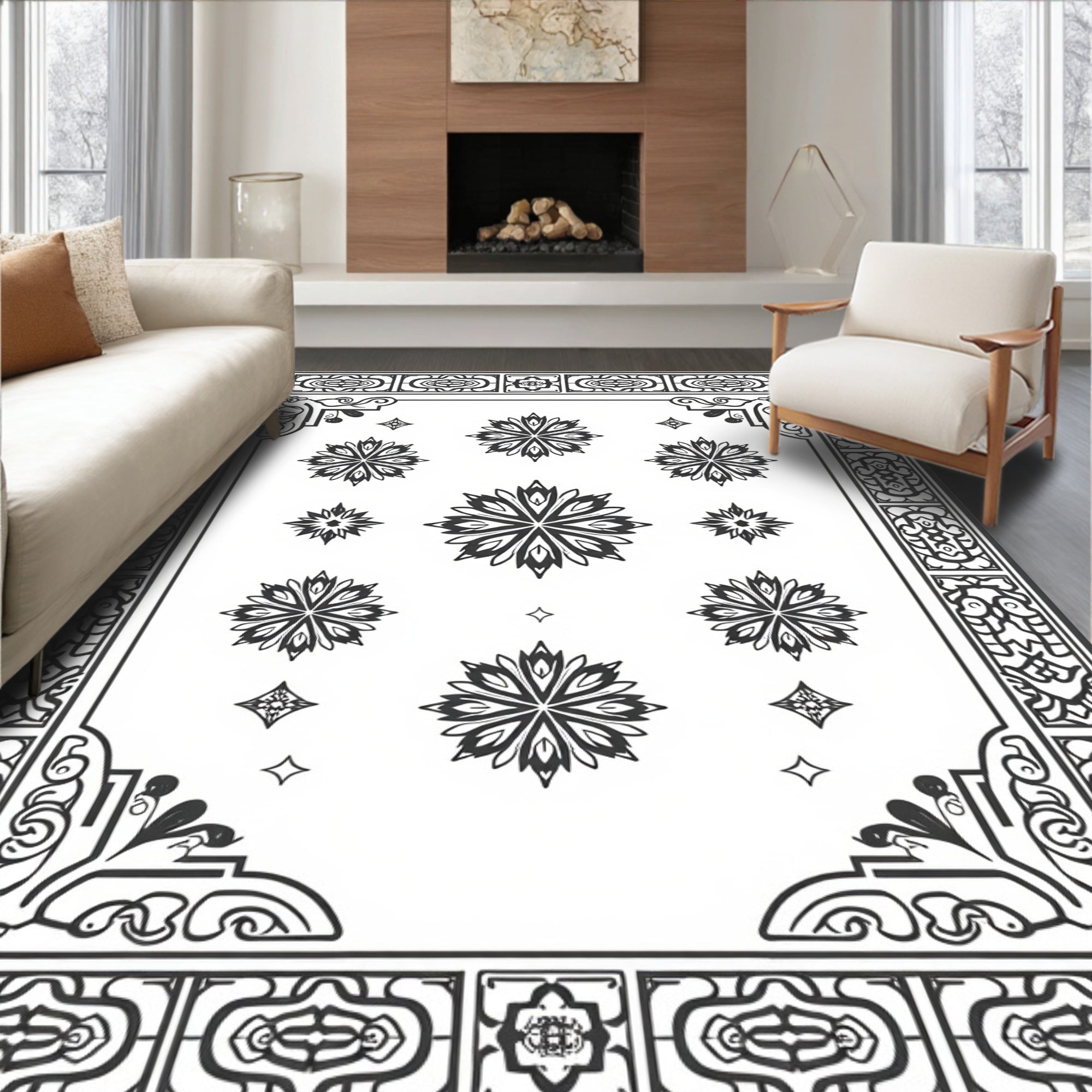 Ornate Starbursts In Elaborate Border Rug