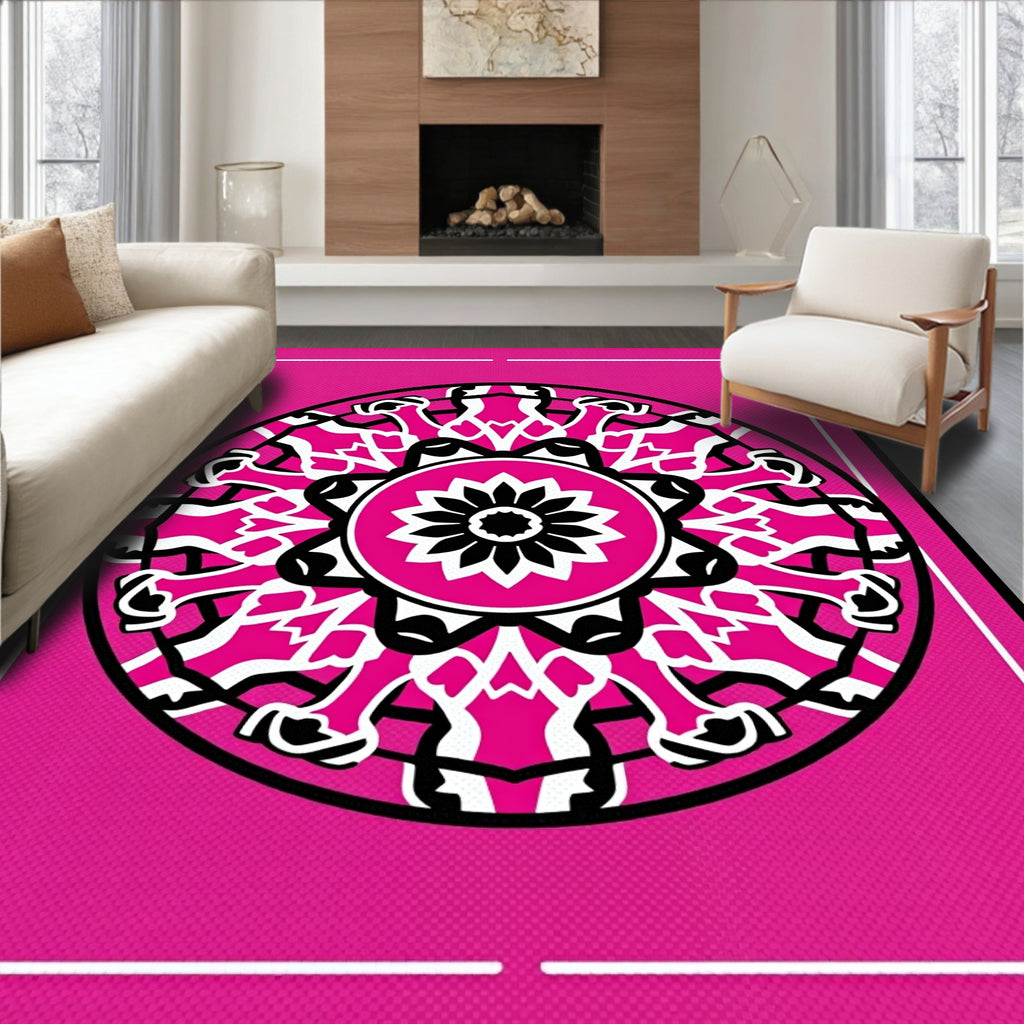 Vibrant Pink Mandala Floral Graphic Rug