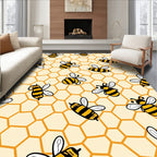 Whimsical Yellow Striped Bees Honeycomb Rug