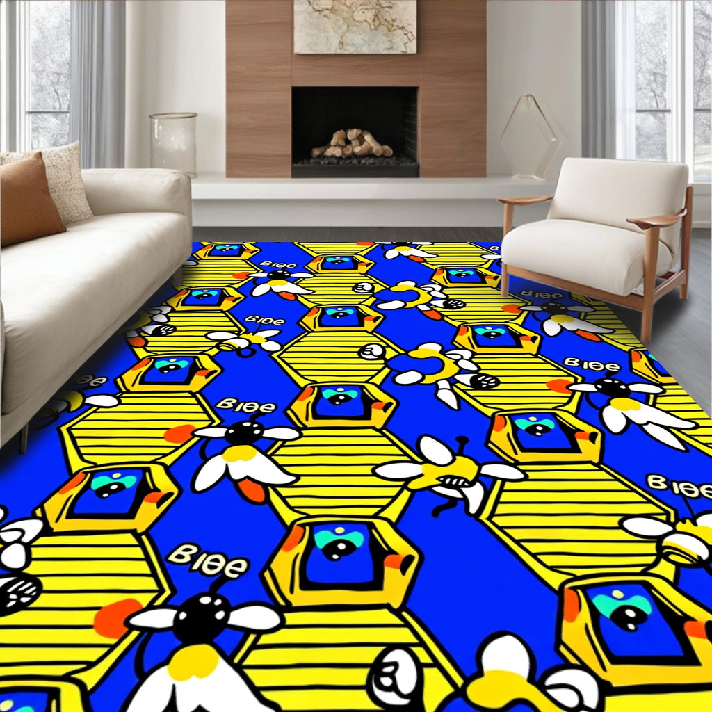 Whimsical Yellow Beehive Hexagon Rug