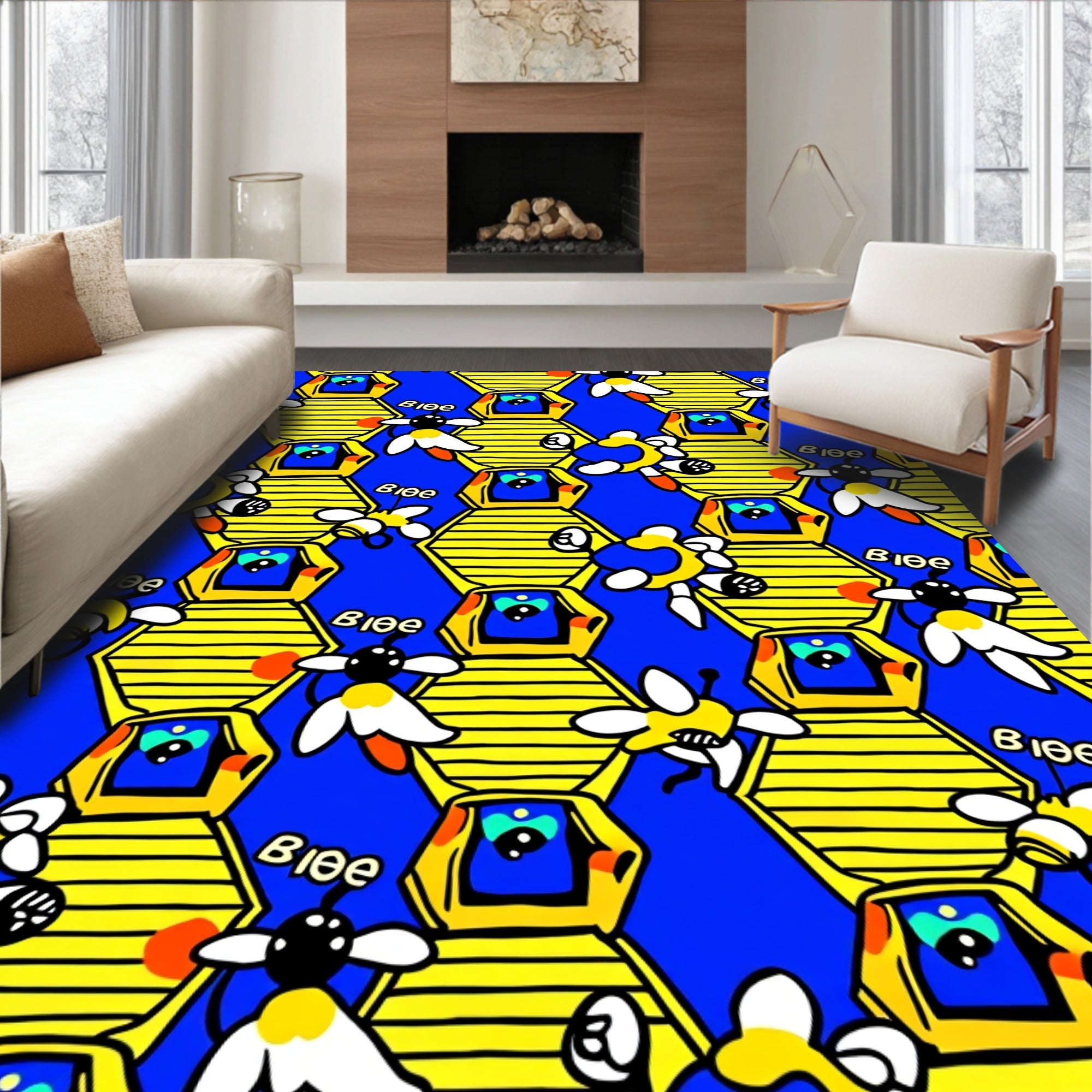 Whimsical Yellow Beehive Hexagon Rug