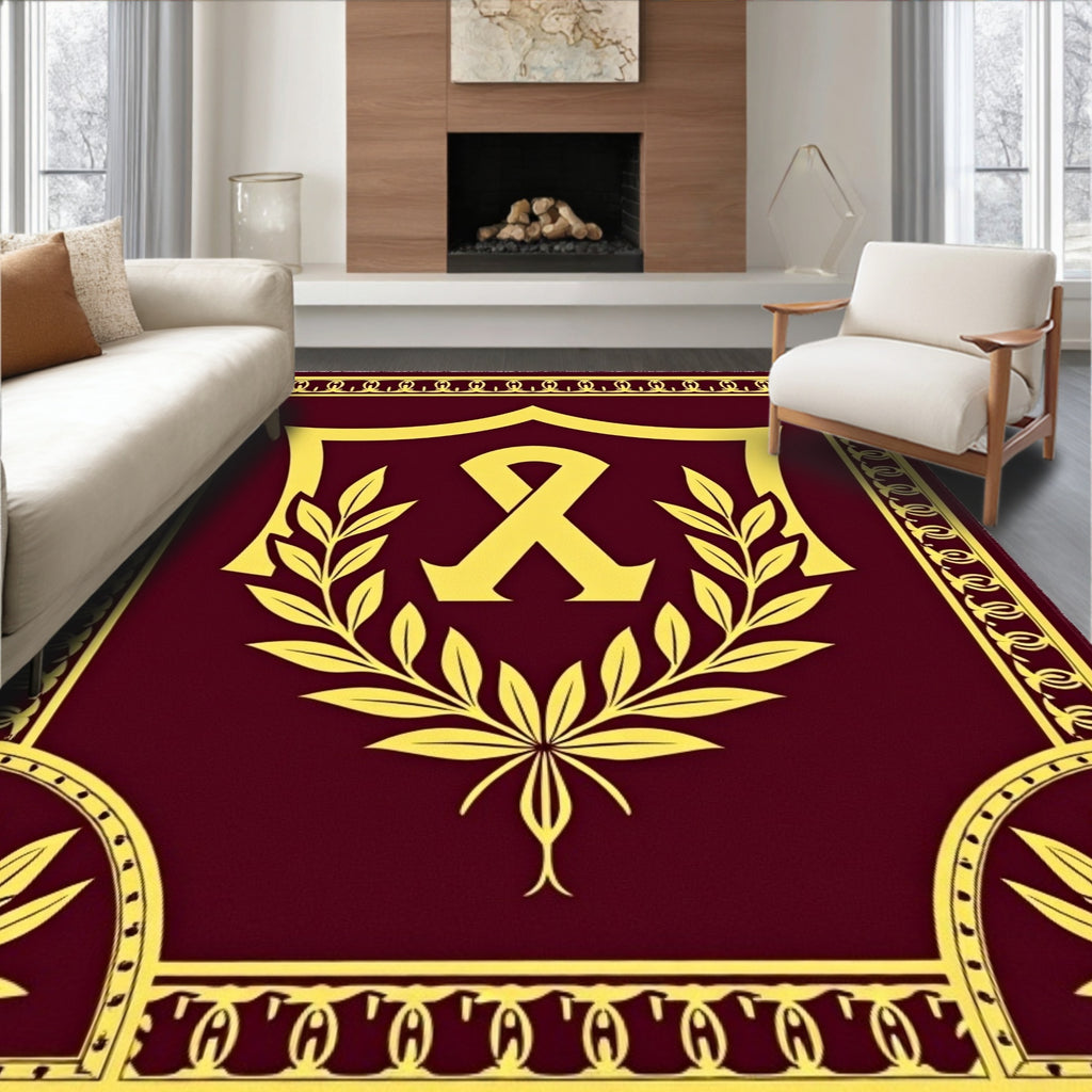 Gold Laurel Ribbon Shield Design Rug